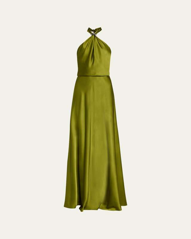 Wynn Bow-Back Charmeuse Halter Gown